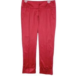 Bebe Sleek Red Silk Blend Cropped Cuffed Pants, Size 4